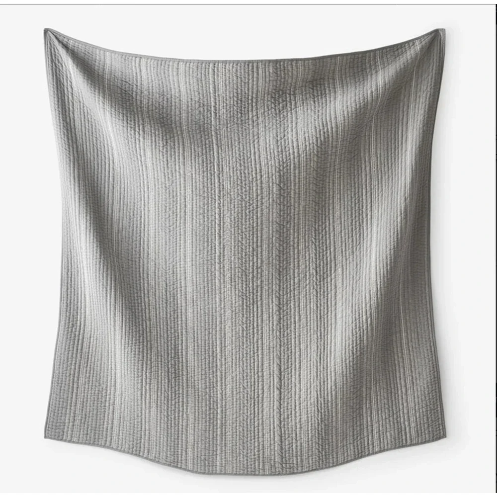 COMPANY STORE STRIPE QUILT F/Q GRAY WITH 2 SHAMS (NWT)